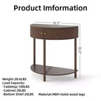 Table console Okak moderne unique demi-lune avec porte coulissante en rotin, table d'appoint naturelle pour chambre, salon