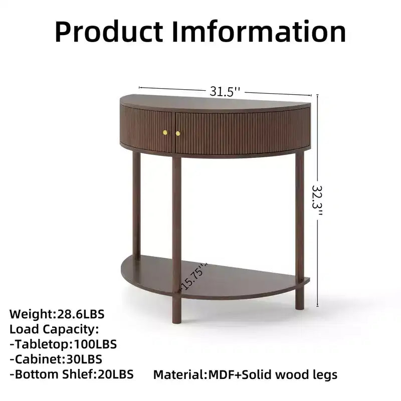 Table console Okak moderne unique demi-lune avec porte coulissante en rotin, table d'appoint naturelle pour chambre, salon