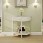 Table console Okak moderne unique demi-lune avec porte coulissante en rotin, table d'appoint naturelle pour chambre, salon