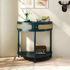 Table console Okak moderne unique demi-lune avec porte coulissante en rotin, table d'appoint naturelle pour chambre, salon