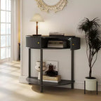 Table console Okak moderne unique demi-lune avec porte coulissante en rotin, table d'appoint naturelle pour chambre, salon