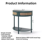 Table console Okak moderne unique demi-lune avec porte coulissante en rotin, table d'appoint naturelle pour chambre, salon