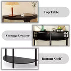Table console Okak moderne unique demi-lune avec porte coulissante en rotin, table d'appoint naturelle pour chambre, salon