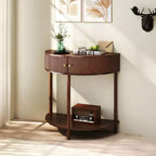 Table console Okak moderne unique demi-lune avec porte coulissante en rotin, table d'appoint naturelle pour chambre, salon
