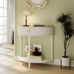 Table console Okak moderne unique demi-lune avec porte coulissante en rotin, table d'appoint naturelle pour chambre, salon