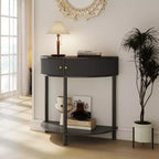Table console Okak moderne unique demi-lune avec porte coulissante en rotin, table d'appoint naturelle pour chambre, salon