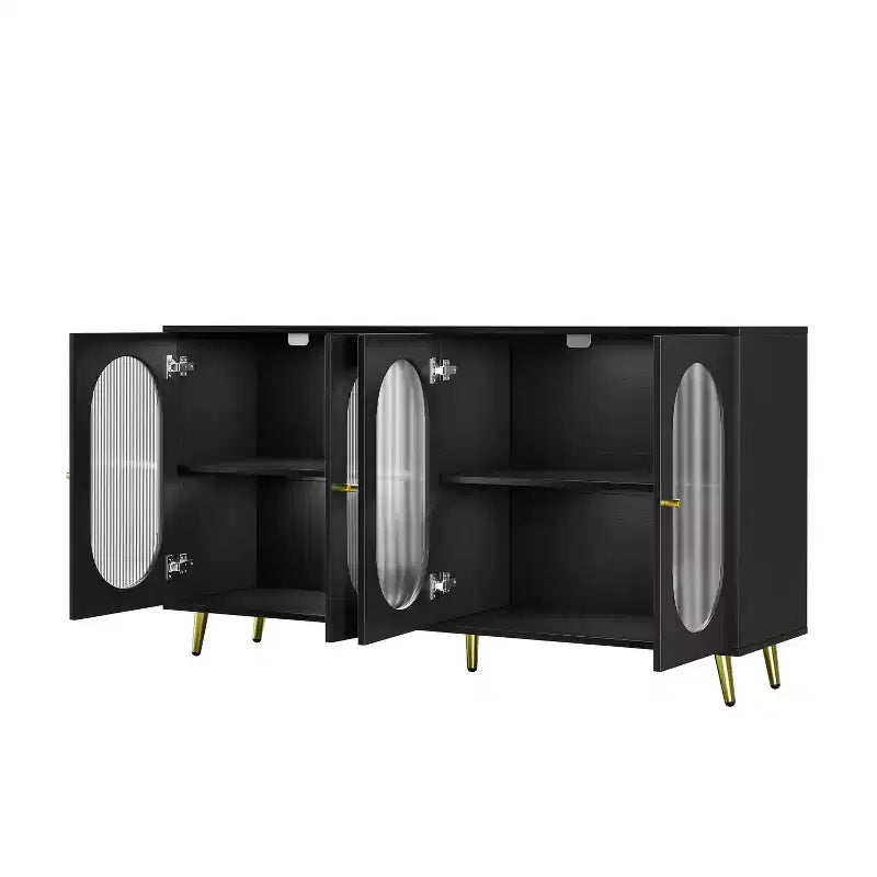 TUYOHW 60 Buffet, Meuble de Rangement, Console avec 4 Portes en Acrylique, 5 Pieds en Métal, Desserte pour Cuisine, Salle à Manger, Salon