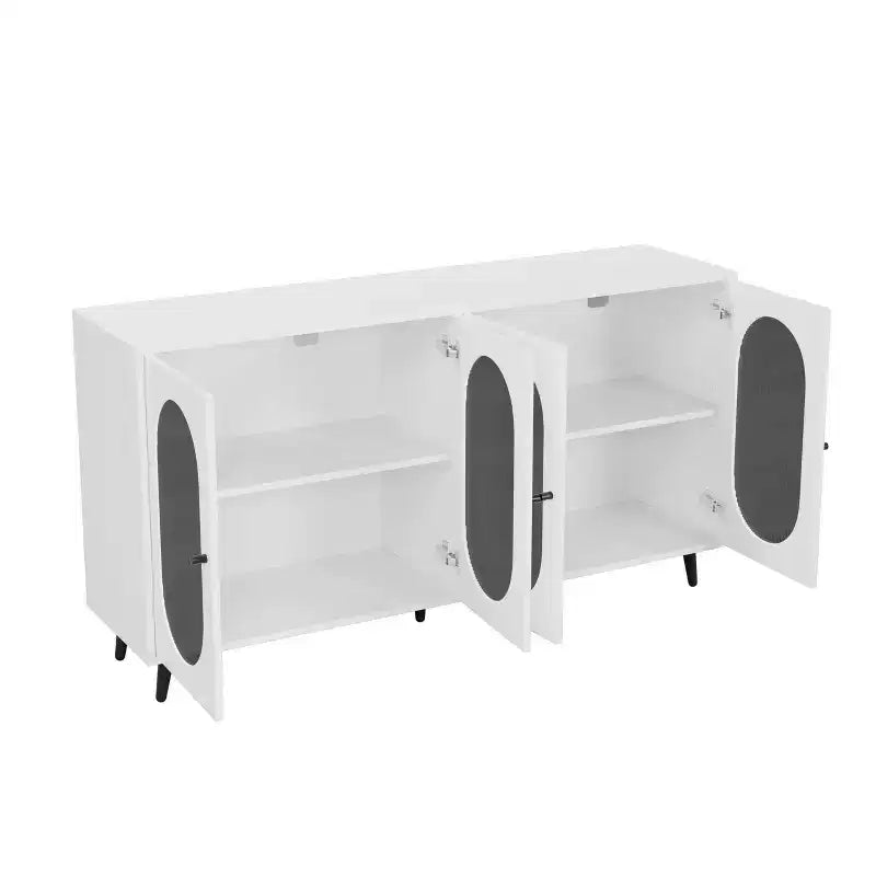 TUYOHW 60 Buffet, Meuble de Rangement, Console avec 4 Portes en Acrylique, 5 Pieds en Métal, Desserte pour Cuisine, Salle à Manger, Salon