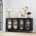 TUYOHW 60 Buffet, Meuble de Rangement, Console avec 4 Portes en Acrylique, 5 Pieds en Métal, Desserte pour Cuisine, Salle à Manger, Salon