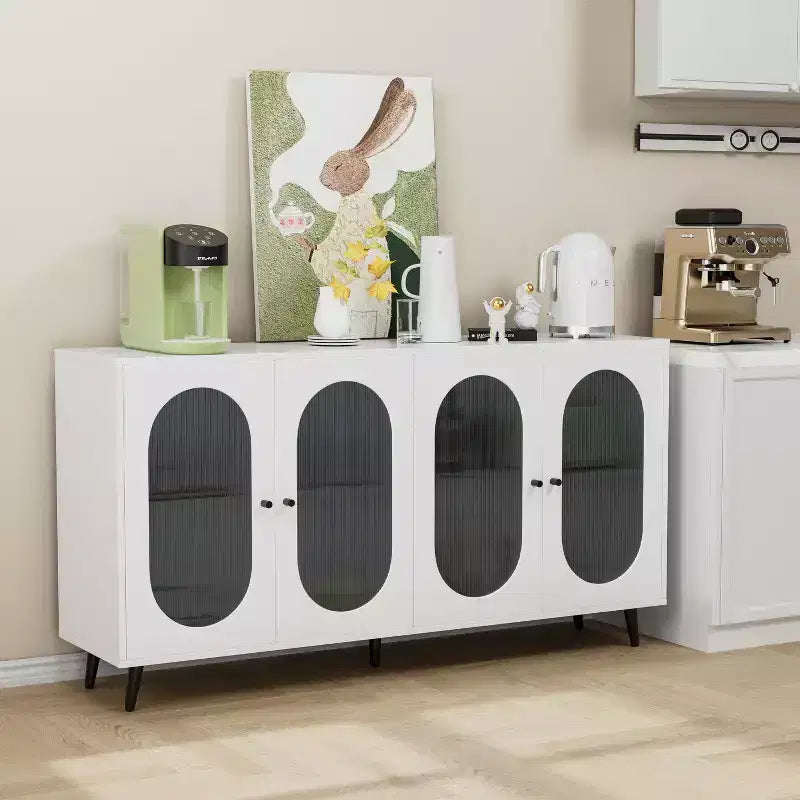 TUYOHW 60 Buffet Storage Cabinet,Console Cabinet with 4 Acrylic Doors,5 Metal Legs,Sideboard Cabinet for Kitchen,Dining Room,Living Room