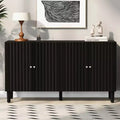 TUYOHW Sideboard Cabinet,Console Cabinet with Wavy Pattern Doors,Cylindrical Legs,Metal Handles,Adjustable Storage Cabinet for Study,Living Room,Black