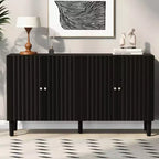 TUYOHW Sideboard Cabinet,Console Cabinet with Wavy Pattern Doors,Cylindrical Legs,Metal Handles,Adjustable Storage Cabinet for Study,Living Room,Black