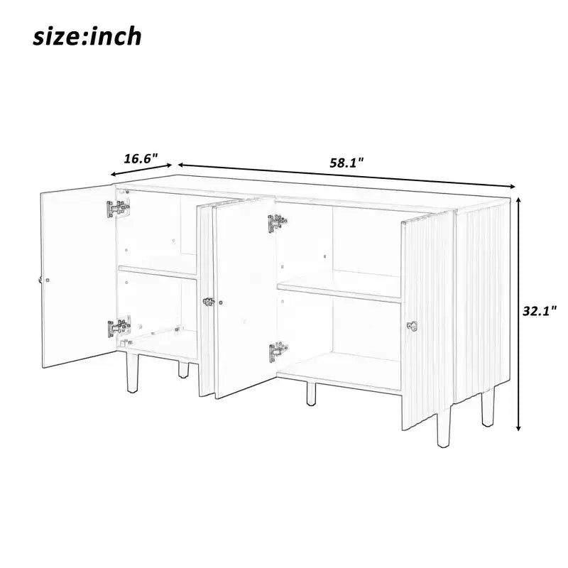 TUYOHW Buffet, Console avec Portes à Motif Ondulé, Pieds Cylindriques, Poignées Métalliques, Meuble de Rangement Réglable pour Bureau, Salon, Noir