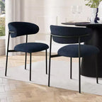 Chaises de salle à manger rembourrées (lot de 2), chaises d'appoint de cuisine modernes à dossier ouvert, assise en tissu doux et pieds en métal noir - Panipeachy