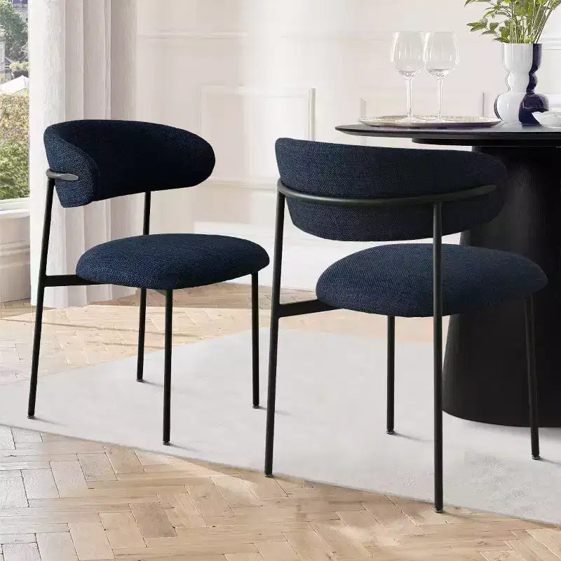 Chaises de salle à manger rembourrées (lot de 2), chaises d'appoint de cuisine modernes à dossier ouvert, assise en tissu doux et pieds en métal noir - Panipeachy