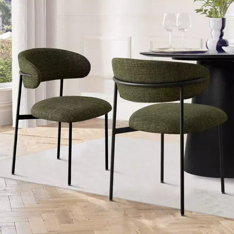 Chaises de salle à manger rembourrées (lot de 2), chaises d'appoint de cuisine modernes à dossier ouvert, assise en tissu doux et pieds en métal noir - Panipeachy