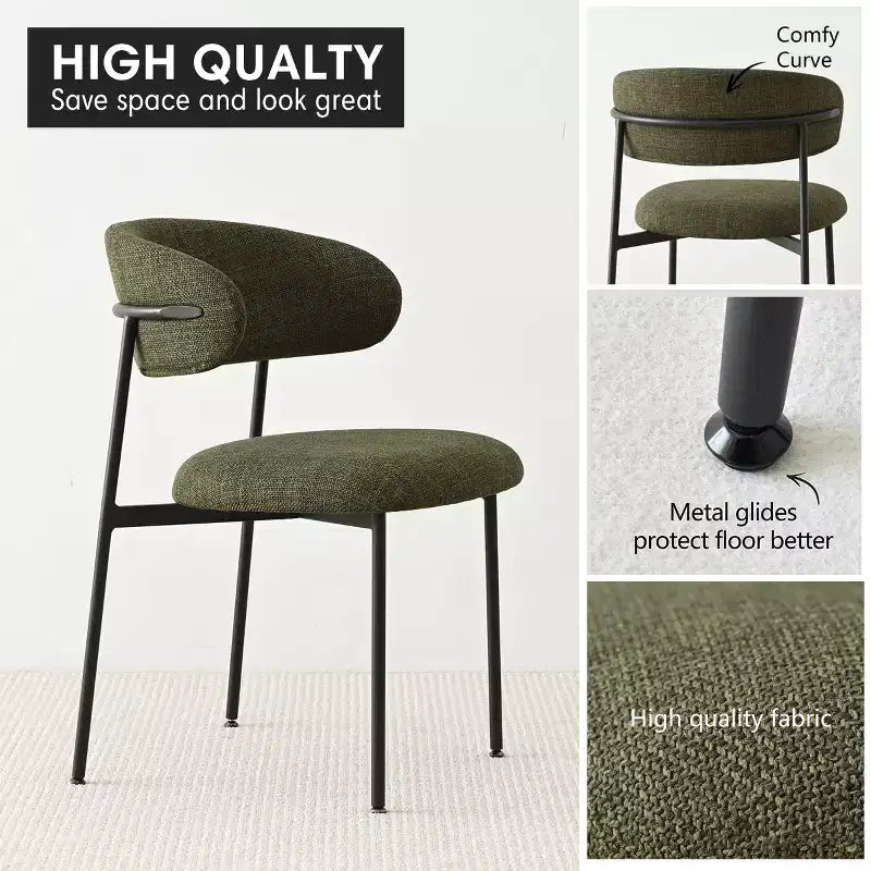 Chaises de salle à manger rembourrées (lot de 2), chaises d'appoint de cuisine modernes à dossier ouvert, assise en tissu doux et pieds en métal noir - Panipeachy