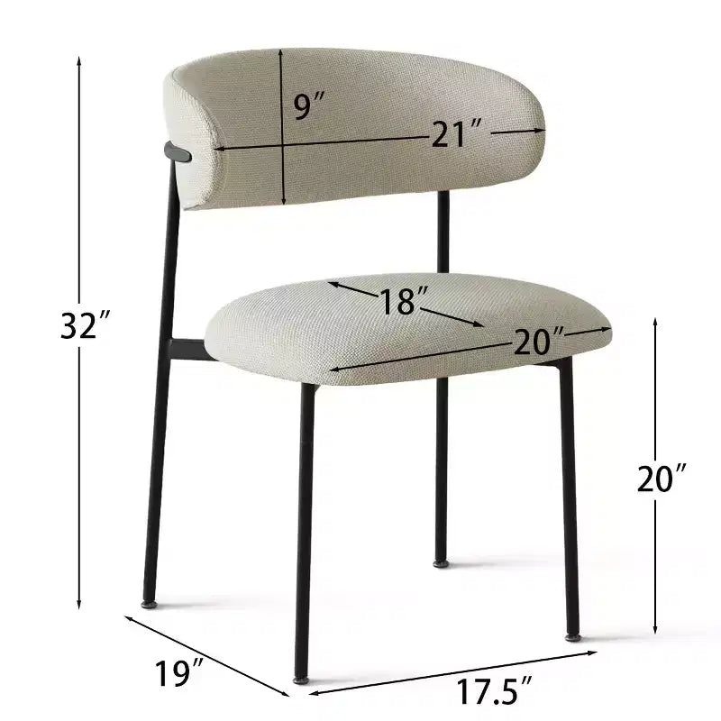 Chaises de salle à manger rembourrées (lot de 2), chaises d'appoint de cuisine modernes à dossier ouvert, assise en tissu doux et pieds en métal noir - Panipeachy