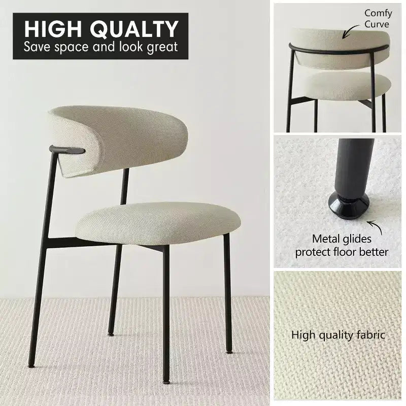 Chaises de salle à manger rembourrées (lot de 2), chaises d'appoint de cuisine modernes à dossier ouvert, assise en tissu doux et pieds en métal noir - Panipeachy