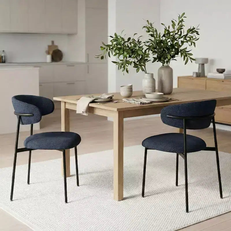 Chaises de salle à manger rembourrées (lot de 2), chaises d'appoint de cuisine modernes à dossier ouvert, assise en tissu doux et pieds en métal noir - Panipeachy