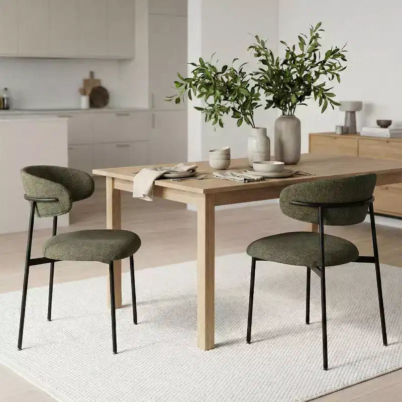 Chaises de salle à manger rembourrées (lot de 2), chaises d'appoint de cuisine modernes à dossier ouvert, assise en tissu doux et pieds en métal noir - Panipeachy