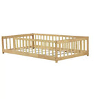 Lit au sol Montessori Bellemave double avec barrière de sécurité, lit plateforme pour enfants avec rambardes, cadre en bois massif, pour chambre d'enfant et de bébé