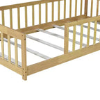Lit au sol Montessori Bellemave double avec barrière de sécurité, lit plateforme pour enfants avec rambardes, cadre en bois massif, pour chambre d'enfant et de bébé