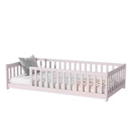 Lit au sol Montessori Bellemave double avec barrière de sécurité, lit plateforme pour enfants avec rambardes, cadre en bois massif, pour chambre d'enfant et de bébé