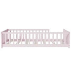 Lit au sol Montessori Bellemave double avec barrière de sécurité, lit plateforme pour enfants avec rambardes, cadre en bois massif, pour chambre d'enfant et de bébé