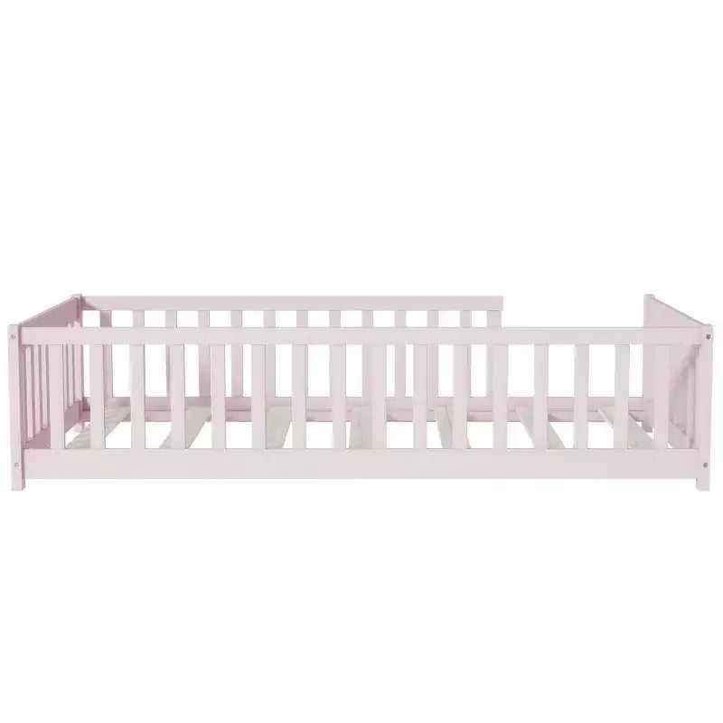 Lit au sol Montessori Bellemave double avec barrière de sécurité, lit plateforme pour enfants avec rambardes, cadre en bois massif, pour chambre d'enfant et de bébé
