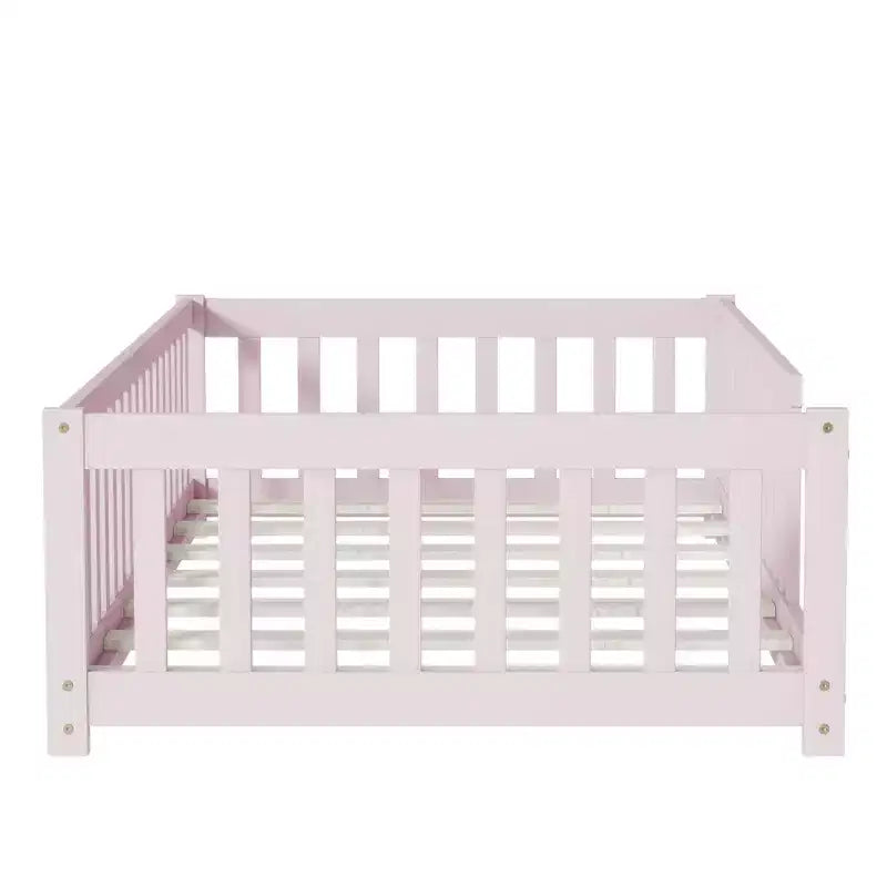 Lit au sol Montessori Bellemave double avec barrière de sécurité, lit plateforme pour enfants avec rambardes, cadre en bois massif, pour chambre d'enfant et de bébé