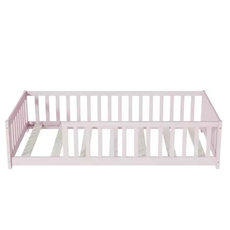 Lit au sol Montessori Bellemave double avec barrière de sécurité, lit plateforme pour enfants avec rambardes, cadre en bois massif, pour chambre d'enfant et de bébé