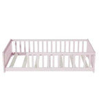 Lit au sol Montessori Bellemave double avec barrière de sécurité, lit plateforme pour enfants avec rambardes, cadre en bois massif, pour chambre d'enfant et de bébé