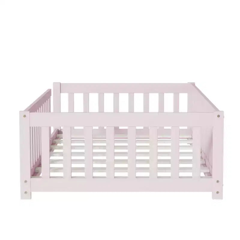 Lit au sol Montessori Bellemave double avec barrière de sécurité, lit plateforme pour enfants avec rambardes, cadre en bois massif, pour chambre d'enfant et de bébé