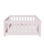 Lit au sol Montessori Bellemave double avec barrière de sécurité, lit plateforme pour enfants avec rambardes, cadre en bois massif, pour chambre d'enfant et de bébé