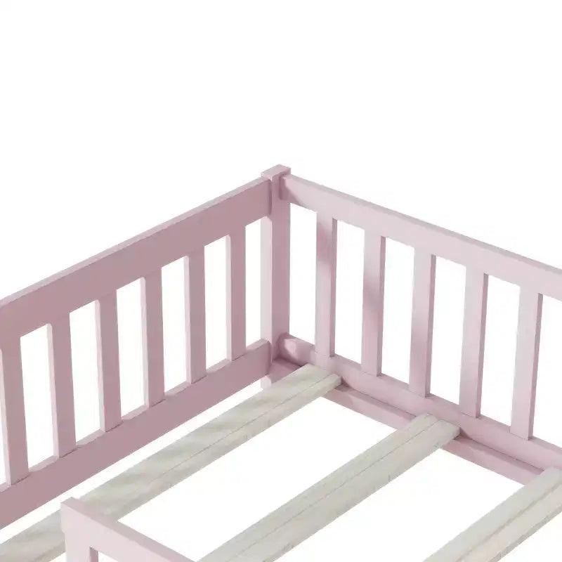 Lit au sol Montessori Bellemave double avec barrière de sécurité, lit plateforme pour enfants avec rambardes, cadre en bois massif, pour chambre d'enfant et de bébé