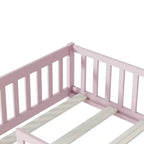 Lit au sol Montessori Bellemave double avec barrière de sécurité, lit plateforme pour enfants avec rambardes, cadre en bois massif, pour chambre d'enfant et de bébé