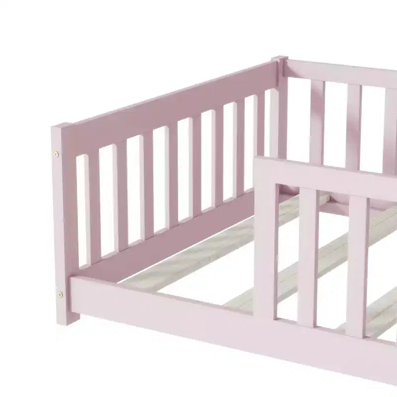 Lit au sol Montessori Bellemave double avec barrière de sécurité, lit plateforme pour enfants avec rambardes, cadre en bois massif, pour chambre d'enfant et de bébé