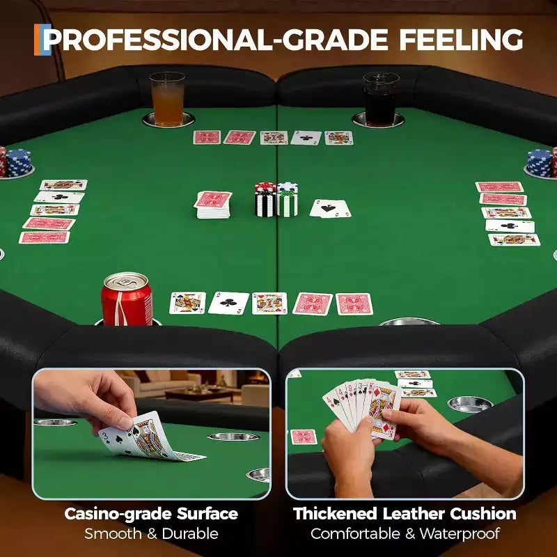 Table de poker pliable de 48 pouces pour 8 joueurs, table de jeu pliable portable avec accoudoirs rembourrés, porte-gobelets en acier inoxydable, pieds métalliques pliables