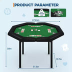 Table de poker pliable de 48 pouces pour 8 joueurs, table de jeu pliable portable avec accoudoirs rembourrés, porte-gobelets en acier inoxydable, pieds métalliques pliables