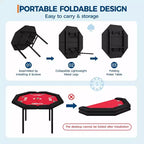 Table de poker pliable de 48 pouces pour 8 joueurs, table de jeu pliable portable avec accoudoirs rembourrés, porte-gobelets en acier inoxydable, pieds métalliques pliables