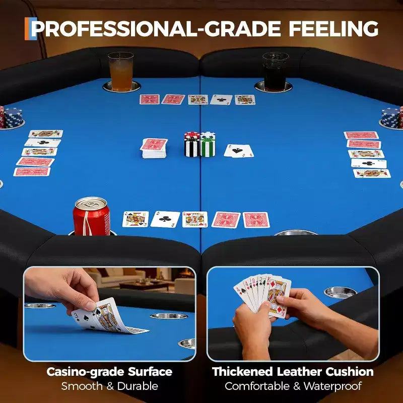 Table de poker pliable de 48 pouces pour 8 joueurs, table de jeu pliable portable avec accoudoirs rembourrés, porte-gobelets en acier inoxydable, pieds métalliques pliables