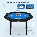 Table de poker pliable de 48 pouces pour 8 joueurs, table de jeu pliable portable avec accoudoirs rembourrés, porte-gobelets en acier inoxydable, pieds métalliques pliables