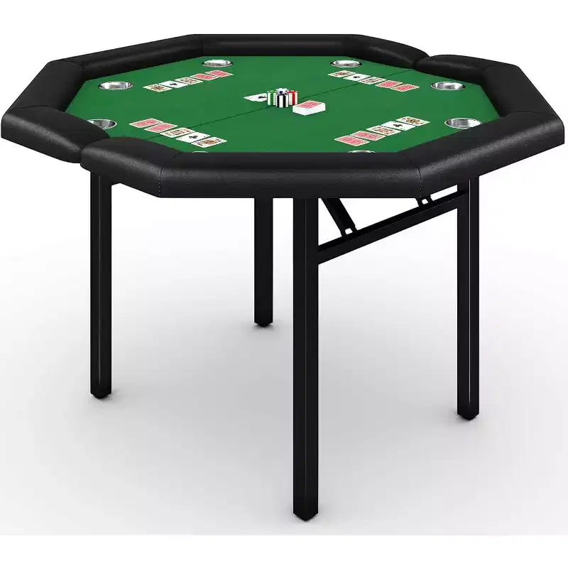 Table de poker pliable de 48 pouces pour 8 joueurs, table de jeu pliable portable avec accoudoirs rembourrés, porte-gobelets en acier inoxydable, pieds métalliques pliables