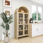 Garde-manger haut à arche pour cuisine, Meuble de rangement de cuisine en bois style ferme moderne, Vitrine arquée avec étagères réglables pour cuisine Naturel