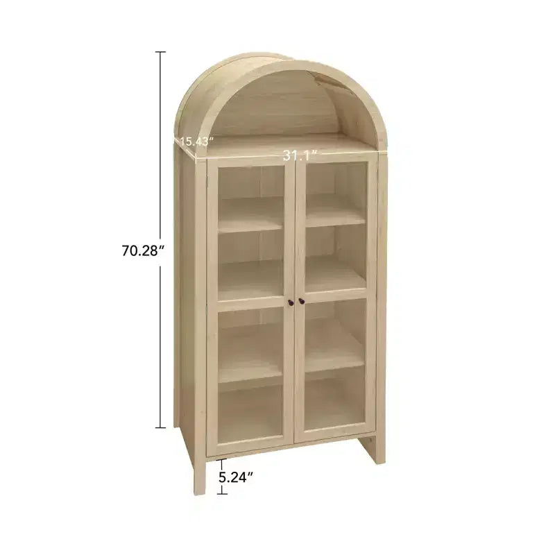 Garde-manger haut à arche pour cuisine, Meuble de rangement de cuisine en bois style ferme moderne, Vitrine arquée avec étagères réglables pour cuisine Naturel