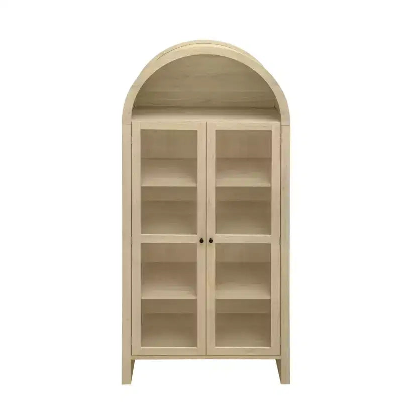 Garde-manger haut à arche pour cuisine, Meuble de rangement de cuisine en bois style ferme moderne, Vitrine arquée avec étagères réglables pour cuisine Naturel