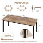 Table à manger pour 6 à 8 personnes, table rustique à bords irréguliers Wave avec plateau épais en MDF et cadre en métal, étanche et résistante aux rayures, en marbre polyvalent.