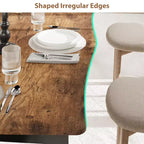 Table à manger pour 6 à 8 personnes, table rustique à bords irréguliers Wave avec plateau épais en MDF et cadre en métal, étanche et résistante aux rayures, en marbre polyvalent.