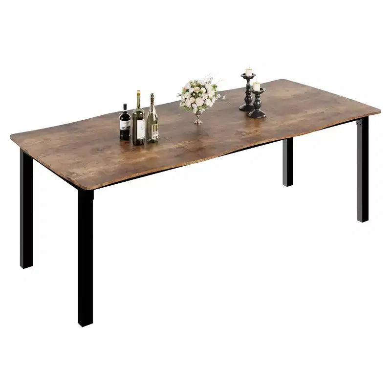 Table à manger pour 6 à 8 personnes, table rustique à bords irréguliers Wave avec plateau épais en MDF et cadre en métal, étanche et résistante aux rayures, en marbre polyvalent.